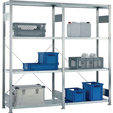 Estante atornillado H2000xAn2000xF400mm básico / adicional galvanizado 8 puertas con marco de acero 150 kg longitud de la bahía 900 kg