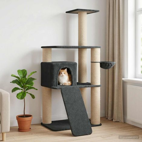 Arbre à chat avec poteaux à griffer en sisal Gris foncé 173 cm (1/5)