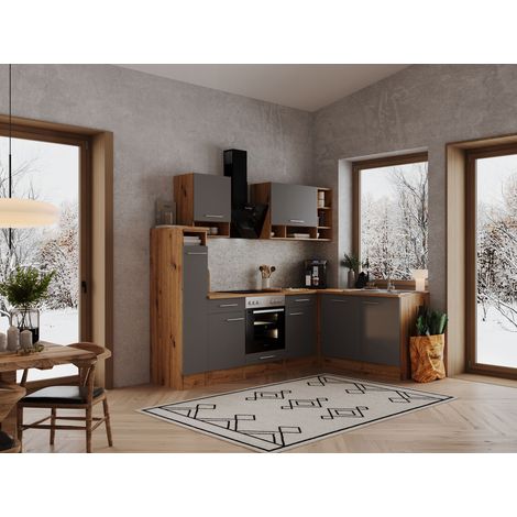 Küche Küchenzeile Leerblock Winkelküche Eiche Grau Hilde 250x172 cm Respekta
