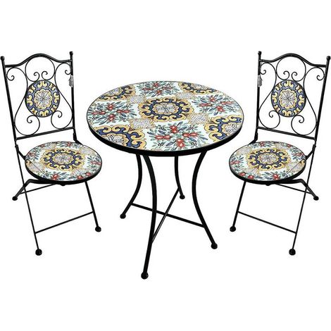 SET TAVOLO MOSAICO DA ESTERNO 'FIORARTE' Ø cm 60 x h.75 (tavolo) - cm 38 x h. 46-92 (sedie)