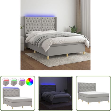Boxspringbett mit Matratze & LED Hellgrau 140x190 cm Stoff (1/5)