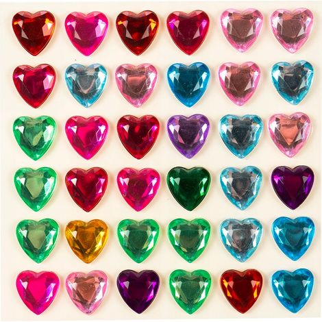 Corazones de cristal autoadhesivos, 36 unidades.