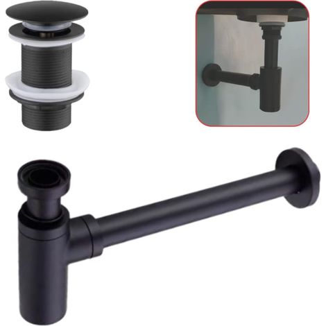 Drain pipe for bathroom sinks with retractable drain fitting, without overflow, 1/4 x 32 mm retractable siphon pipe, drain plug.