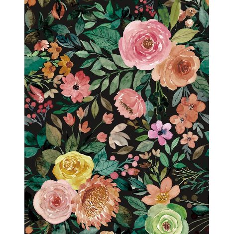 Selbstklebende Blumentapete mit dunklem Blumenmuster – Selbstklebende Boho-Blumenfolie für Küchenmöbel, 45 cm x 10 m (1/5)