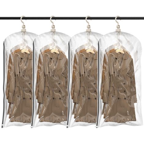 Sacs de Rangement sous Vide Suspendus pour vêtements, 4 paquets (105×70 cm), Housse sous Vide pour costumes, manteaux, vestes, Economisez 80% d'espace organisateur de placard (1/5)