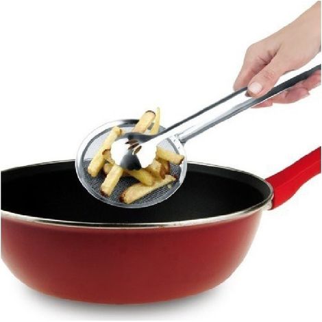 TrAdE Shop Traesio - Pinza Con Colino Scola Fritto Frittura A Retina Paletta Patatine Acciaio Cucina - (1/3)