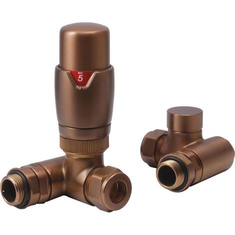 Heatwave Dual Fuel Brushed Bronze Thermostatic Corner Radiator Valve Set