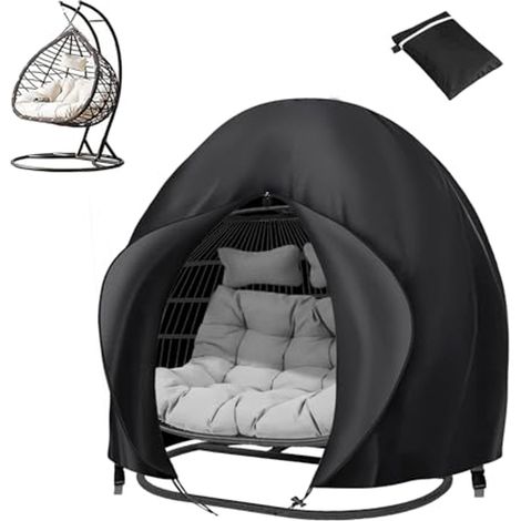 Filiyano-Housse pour fauteuil suspendu double en forme d'œuf - Noire, 230 x 200 cm, Imperméable et Durable (1/5)