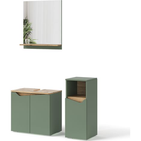 Conjunto de muebles de baño Marelle, Verde/Artesano, 3 piezas, con armario midi, Vicco