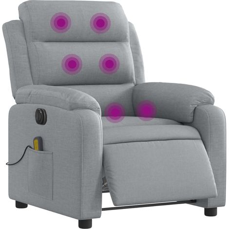 vidaXL Poltrona Reclinabile Massaggio Elettrica Grigio Chiaro Tessuto