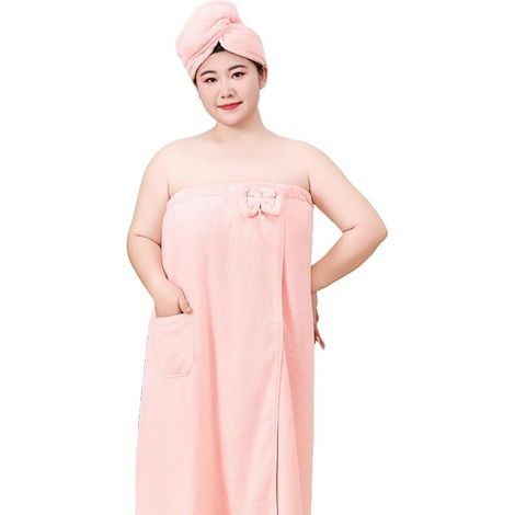 Lot 2 : grande serviette de bain et serviette à cheveux en velours corail, paréo ajustable, respirant et absorbant, pour spa, piscin (1/5)