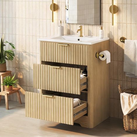 Meuble sous vasque en bois 61 cm avec vasque céramique et 2 (1/5)