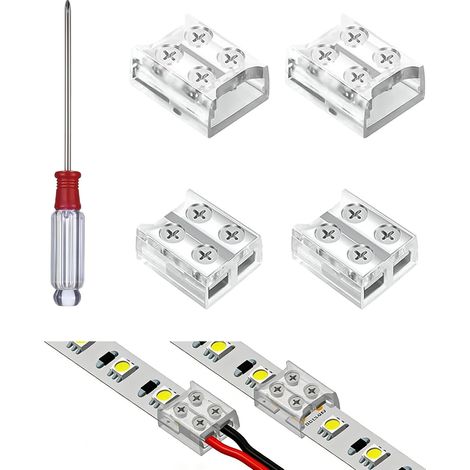 4 Pièces Connecteur Ruban LED 24v 2 Broches 10 mm, Bornier à Vis Lötfrei pour Bandes LED 5-24V, 2 Connecteurs Ruban à Rubans + 2 Connecteurs Rubans à Câble, avec Tournevis (1/5)