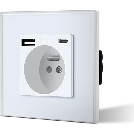 Prise Murale 16A USB Type-C – Prise Électrique Smartphone Tablette Blanc (1/5)