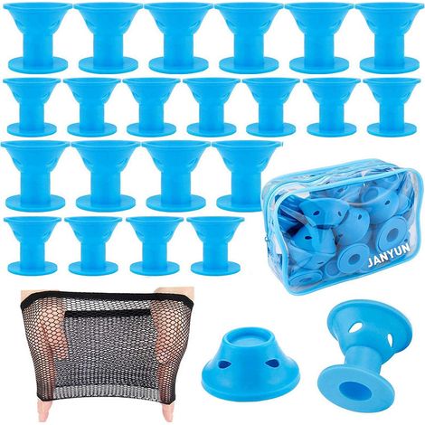 Ensemble de 40 bigoudis magiques pour cheveux - 20 grands + 20 petits bigoudis en silicone (bleus) avec filet à cheveux, outils de coiffage sans chaleur (1/5)