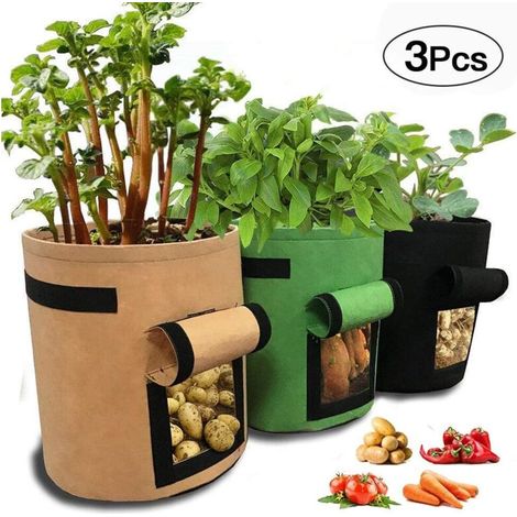 Sacs De Culture De Pommes De Terre, 10 Litres, Sacs De Plantation Avec Poignées Et Tissu Facile À Ouvrir, Pour Carottes, Oignons, Légumes, 3 Pièces (1/5)