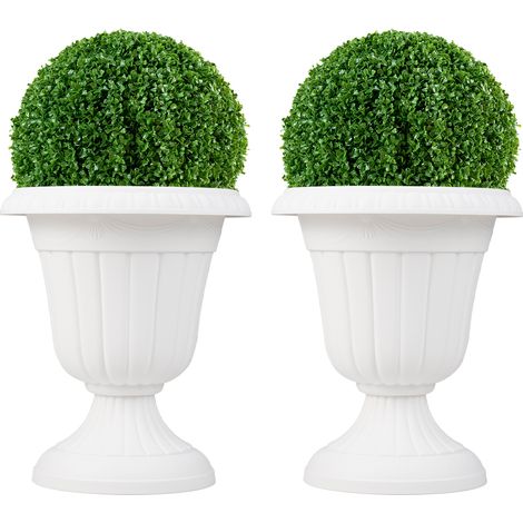 COSTWAY 46cm Tall Vintage Planters Set of 2 Urn Plastic Flower Pots-White (1/2)