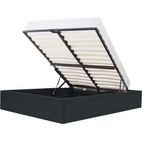 Lit plateforme avec coffre de rangement pour couchage 140 x 190 cm PU noir (1/5)