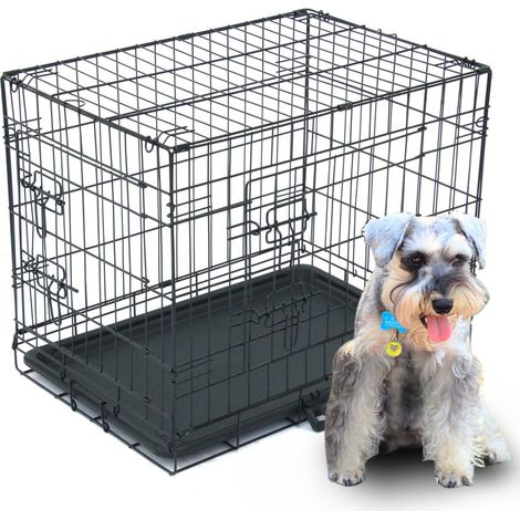 Cage pour chien, 24 pouces, fer, pliable, avec séparateurs, palette en plastique, noir (1/5)