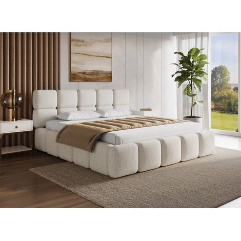 Lit coffre en velours chiné beige 180x200 cm BUBBLE