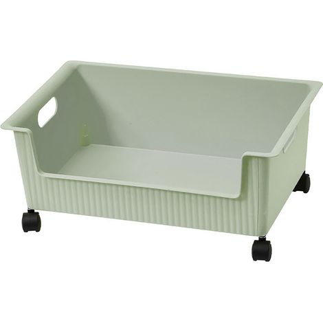 Boîte de rangement pour livres en plastique, avec système de poulie, facile à déplacer, grande capacité, idéale pour l'organisation des livres et des sacs en classe (vert clair). (1/5)