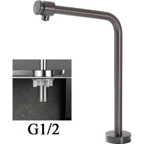 Robinet d'eau propre pivotant à 360° en acier inoxydable 4 points (gris) pour évier de cuisine ou de bar, avec filtre à eau et robinet d'eau potable. (1/5)