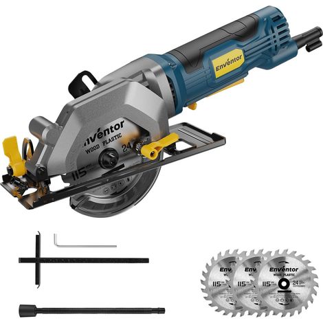Mini Scie Circulaire, 580W, 3 Lames 115mm Petite Scie Circulaire, 4000RPM, Profondeur de coupe de 43mm (90°) et 29mm (45°), pour le Bois, Plastique et PVC (1/5)