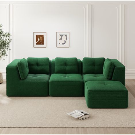 Canapé d'angle modulable en velours côtelé vert OKMYHOME (1/5)