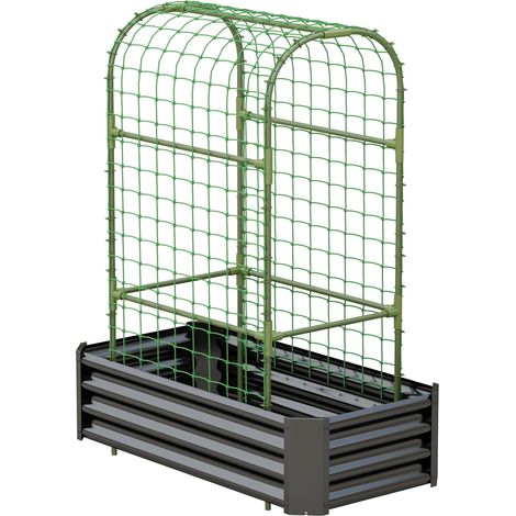 Huerto elevado con celosía de metal galvanizado negro 120 x 60 x 150 cm (1/5)