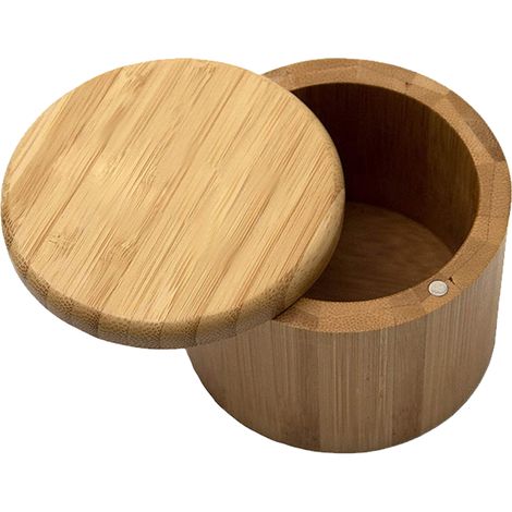 Boîte De Rangement En Bambou - Boîte À Sel Avec Couvercle Pivotant Magnétique - Pour Sel, Épices Ou Assaisonnements - 1 Pièce (1/5)