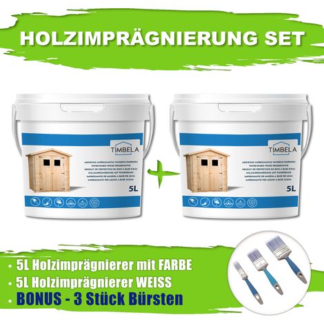 Holzimprägnierset für die Innen- und Außendekoration: 10L weißer Imprägnierer + GRATIS Bürstenset- TIMBELA DKMT01-WHITE