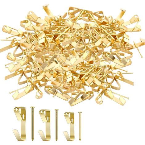 120 Pièces Crochet pour Cadre Photo, Suspension pour Tableaux Crochets Mural Metal Kit avec Vis, Cintres Dorés Accroche Tableau de Suspension pour Bureau Domicile Peinture Fixation Cadres, 5 Tailles (1/5)