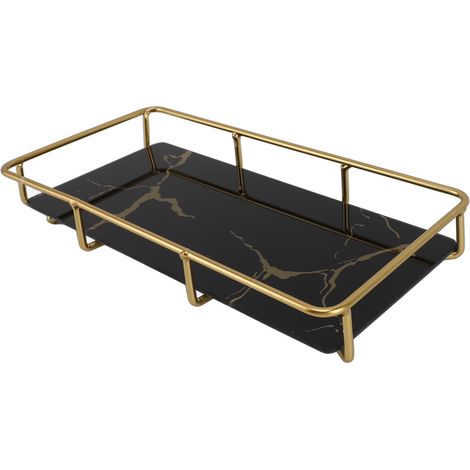Plateau de salle de bain moderne et élégant, antidérapant, organisateur de rangement pour évier et comptoir de cuisine, noir, taille S (1/5)