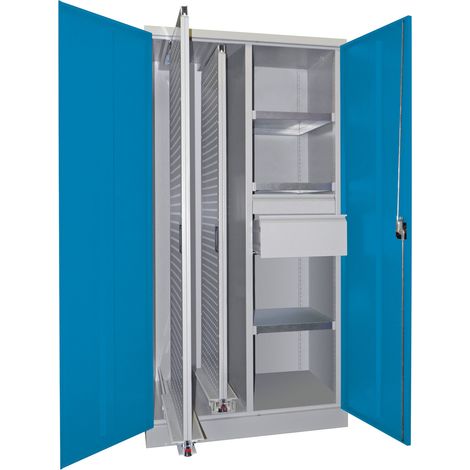 Pavoy Vertikalauszugsschrank, Trennwand, 2 Auszüge, 3 FB, 2 Schubladen, RAL 7035/5012 (1/2)