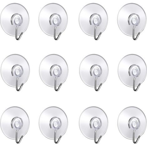 Lot de 12 Crochet Muraux avec Ventouse d'Aspiration,Petites Ventouses Plastiques avec Crochet Ronde pour Salle de Bains et Cuisine ((4cm)) (1/5)