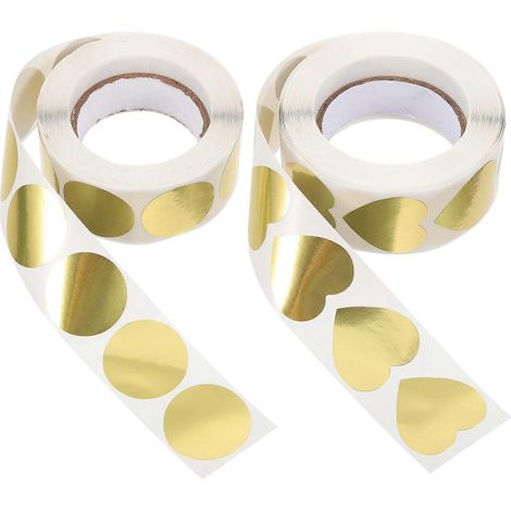 rouleaux d'étiquettes adhésives en forme de cœur, étiquettes rondes-6x6CM-Golden (1/3)