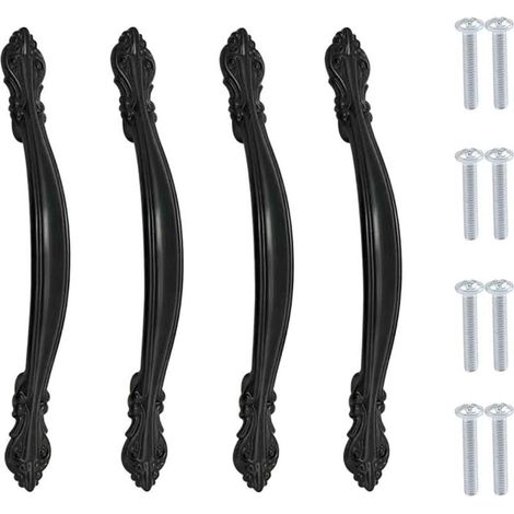 Ensemble de 4 poignées de meubles vintage , poignées de porte de cuisine en alliage, poignées d'armoires noires en forme d'arche, pour commodes et salles de bains, entraxe de 128 mm (1/4)