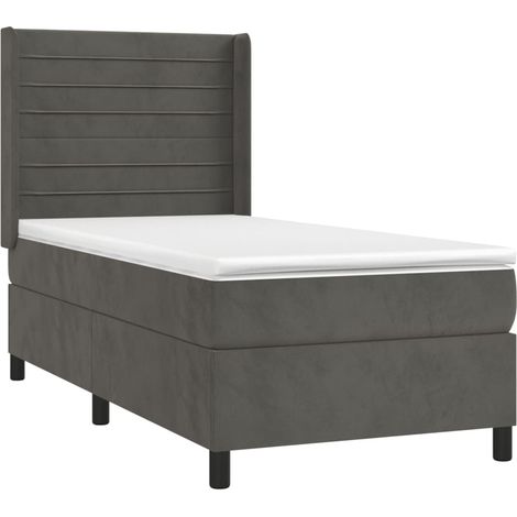 Struttura letto a LED con testiera a molle, materasso 90x200 cm, tessuto in velluto grigio scuro TDL0208254