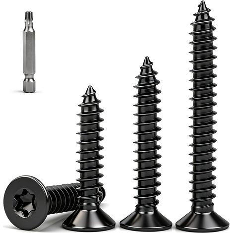 Lot de 110 Vis a Bois Noir M4 x 20 mm Vis à Bois Torx Tête Fraisée Torx T20 Acier Inoxydable A2 Filetage Complet pour Panneaux d'aggloméré, Vis Autotaraudeuses, Menuiserie (1/5)
