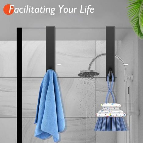 Crochets de porte étendus pour porte de douche en verre sans cadre de salle de bain, crochets à serviettes en acier inoxydable, (1/4)