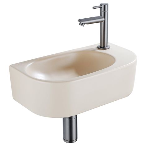 QeramiQ Fuente Ensemble de lavabo - 40x21.5x12cm - droit - lisse - demi-rond - 1 trou de robinet - céramique - robinet de lave-mains gunmetal - bonde (1/5)