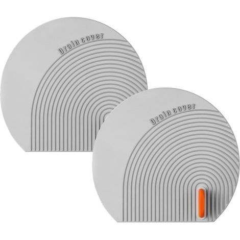 Set di 2 coperture in gomma siliconica, diametro 15,5 cm, per proteggere da cattivi odori e scarafaggi, per lavandino e vasca da bagno, colore grigio. (1/5)