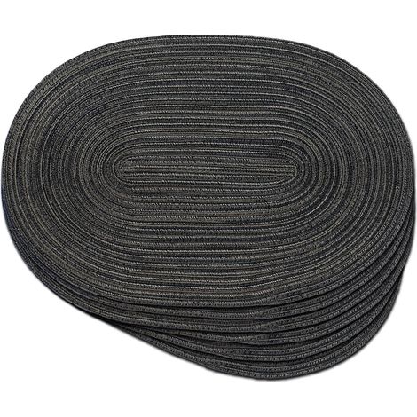Lot de 6 sets de table ovales tressés 30,5 x 45,7 cm pour tables de salle à manger, sets de table tissés naturels résistants à la chaleur (ovale noir)'Ovale Noir L'Ovale Noir'L