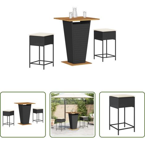 vidaXL Barres de jardin en résine -  Ensemble de bar de jardin 3 pcs avec coussins noir poly rotin (1/5)