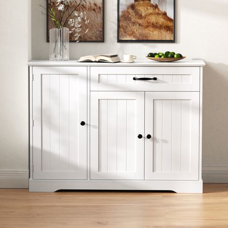 Credenza bianca con 3 ante e 1 cassetto in MDF, 107 x 40 x 84 cm DESVIAE (1/5)