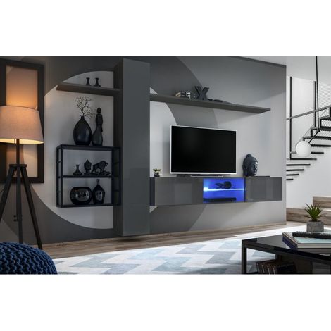 Ensemble meuble TV mural Switch Met V - L 270 x P 40 x H 180 cm - Gris - Livraison gratuite