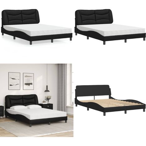 Bett mit Matratze Schwarz 140x200 cm Kunstleder - Schlafzimmer Möbel - Doppelbett - Boxspringbetten - Bettenrahmen - Kunstleder Bett - Home & Living (1/5)