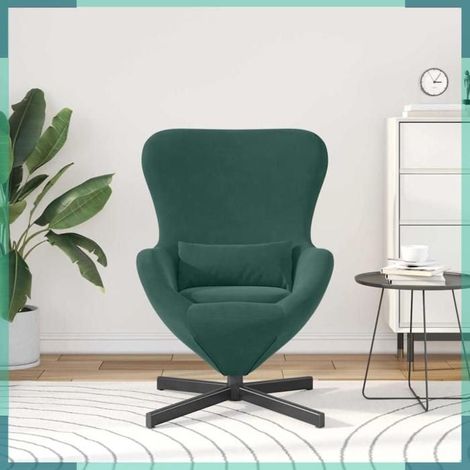 Fauteuil œuf - 42002758 - Velours vert foncé - Structure métal - 63 x 73 x 90 cm (1/5)