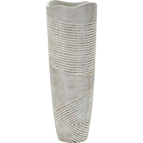 Vaso Woody alto in resina bianca con decoro a righe