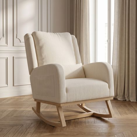 Fauteuil à bascule en lin et coton – Fauteuil à bascule confortable – Fauteuil à bascule pour se détendre à la maison – Dossier rembourré – Simple et polyvalent (1/5)